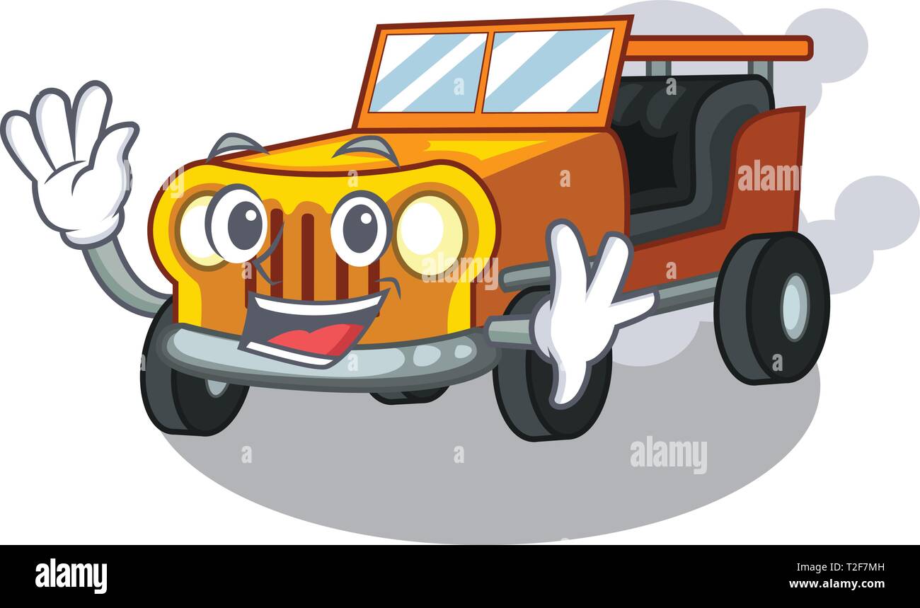 Waving jeep car in the shape mascot vector illustratin Stock Vector