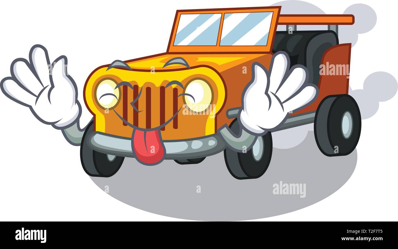 Tongue out jeep cartoon car in front clemency vector illustration Stock Vector