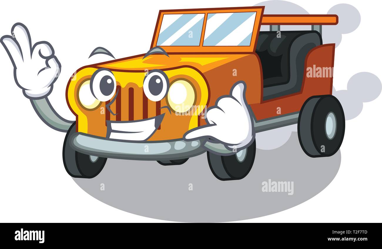 Call me jeep cartoon car in front clemency vector illustration Stock Vector