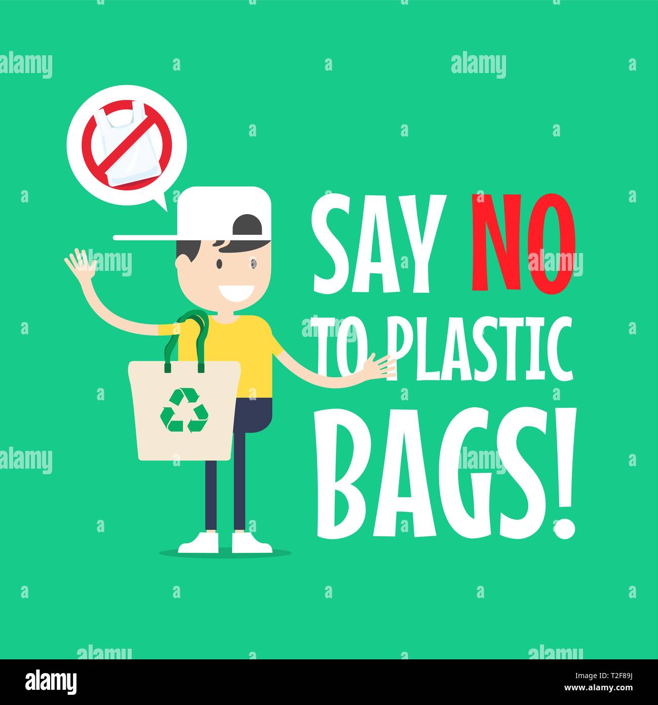 The boy with Tote bag. Say no to plastic bags. Stock Vector