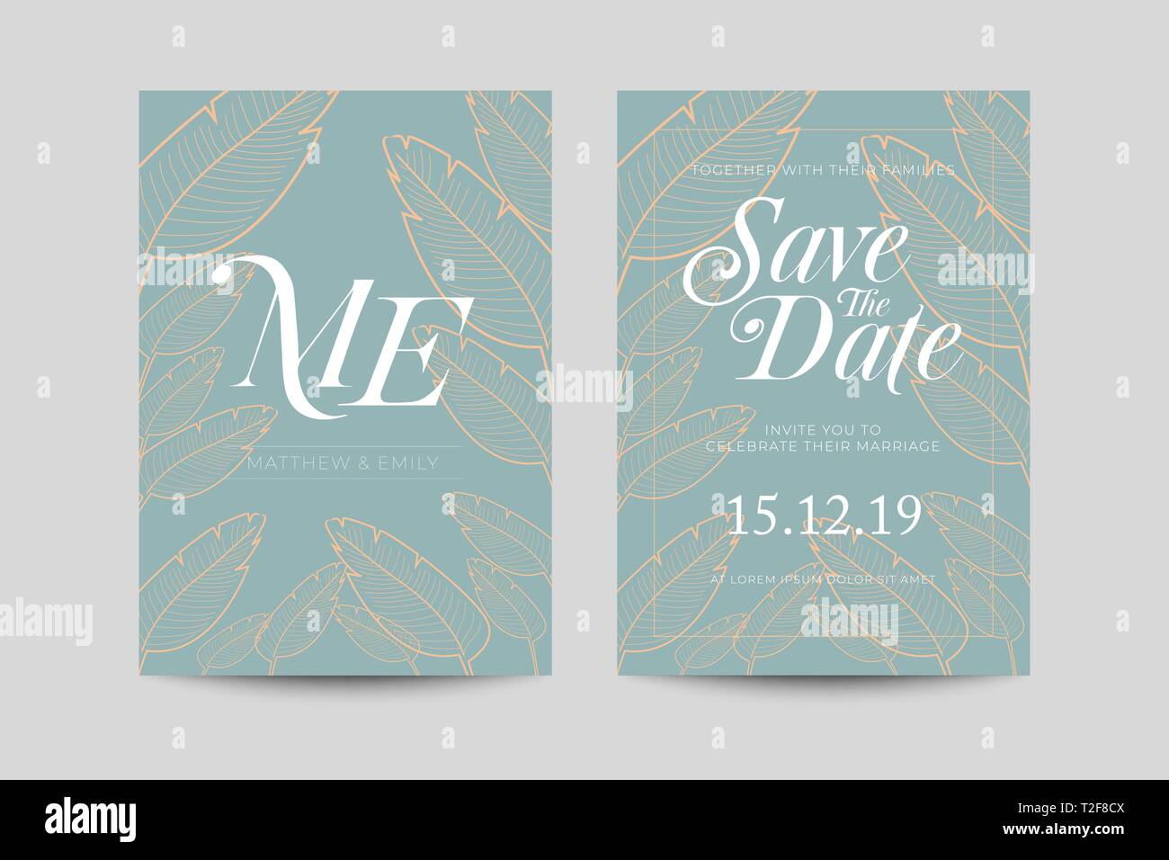 Save the date decoration with leaf tropical wedding card template