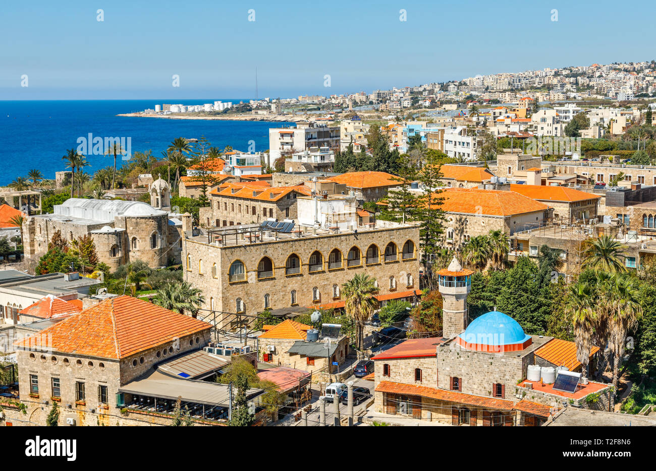 Mediterranean city historic center panorama with old church and mosque and  residential buildings in the background, Biblos, Lebanon Stock Photo - Alamy