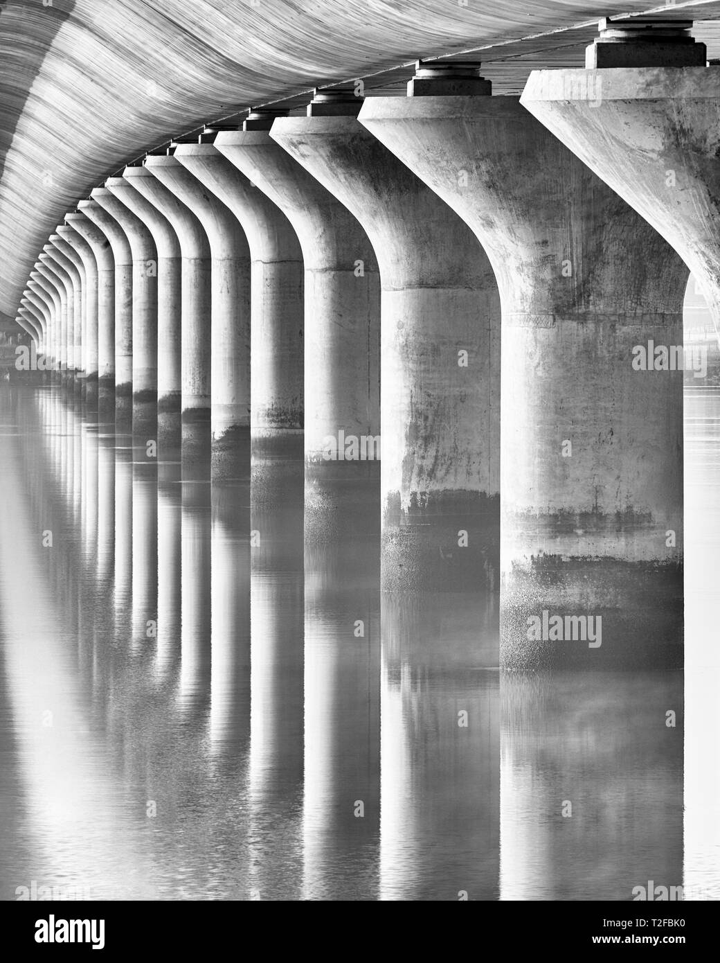 Clackmannanshire Bridge.  Black and White image of the underside of the bridge.  Scotland. Stock Photo