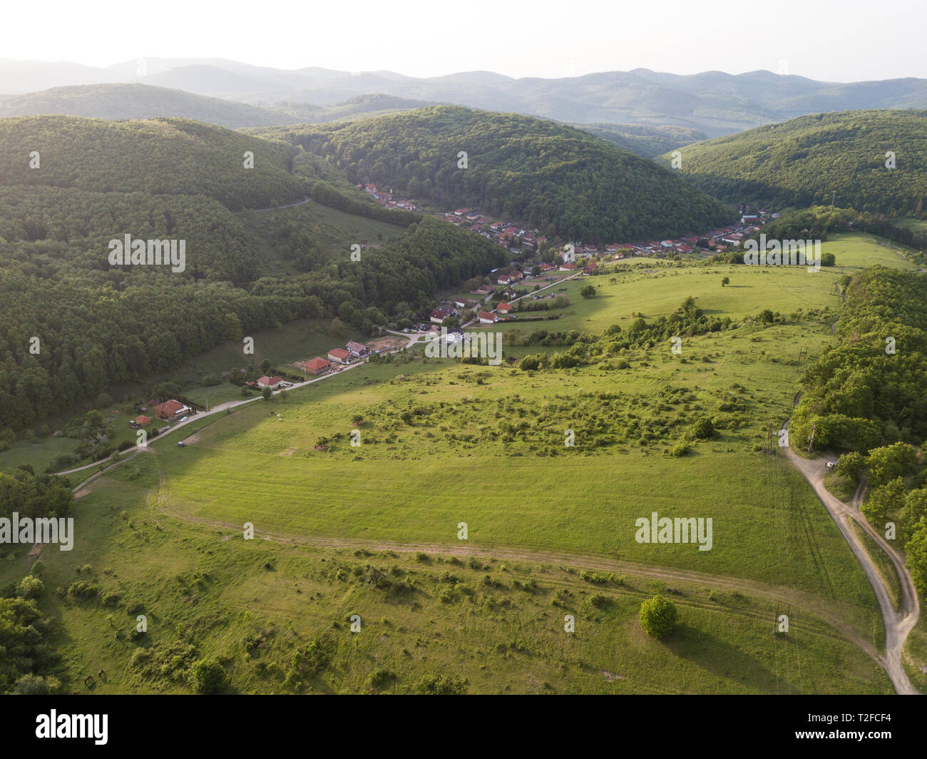 Aerial view to village in Bukk Mountains National Park, Hungary Stock Photo
