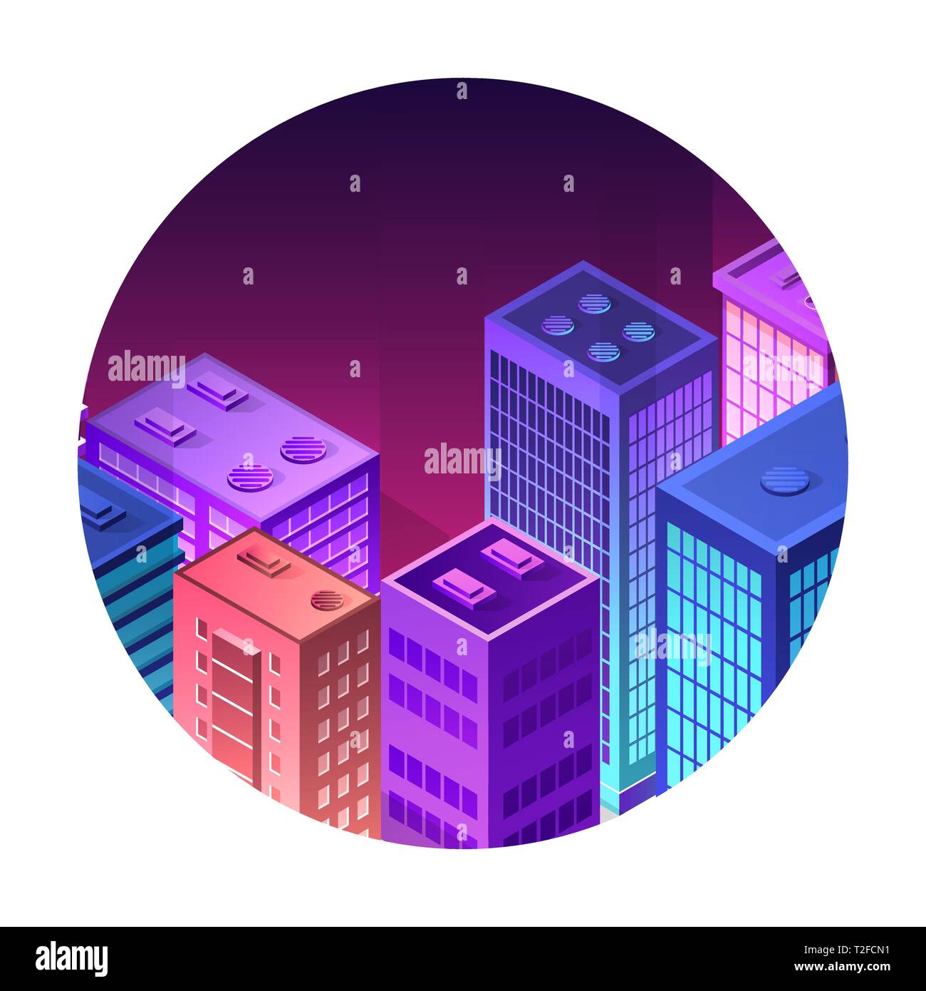 Isometric icon of a city with houses streets of skyscrapers. Vector ...