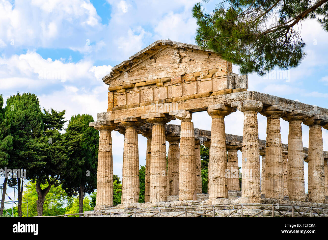 Temple of Athena at Paestum was an ancient Greek city in Magna Graecia, southern Italy. Stock Photo