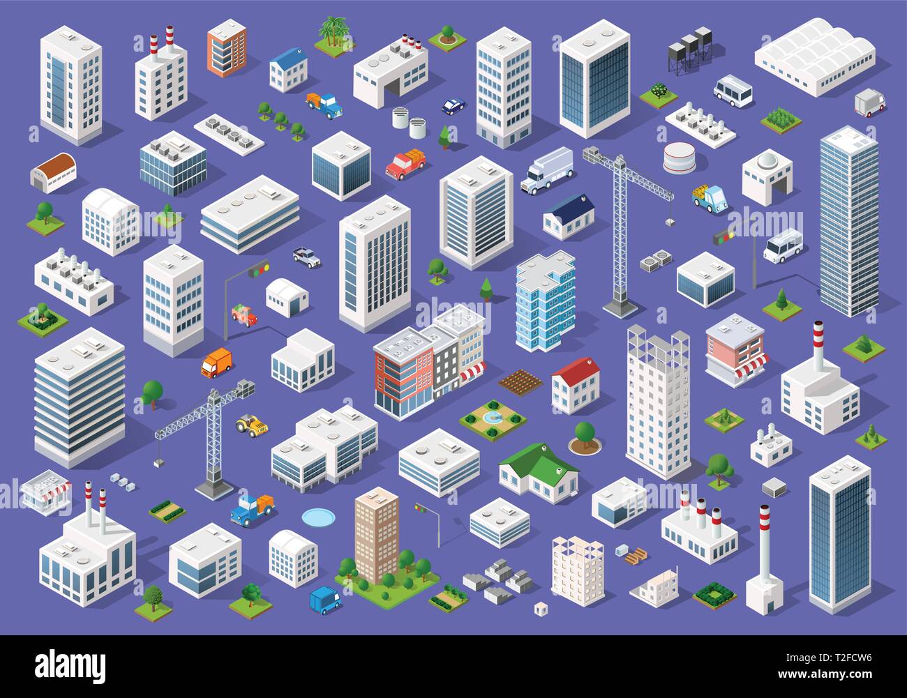 Set of urban 3d buildings of different colors for creativity and design ...