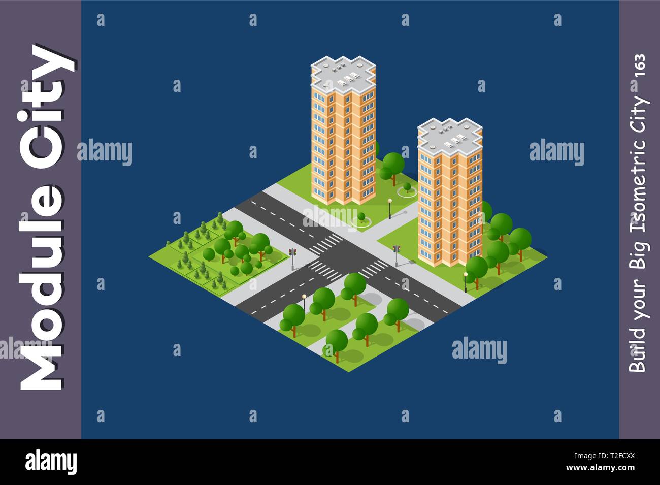 Set of modern isometric buildings and plants for sites and games Stock ...