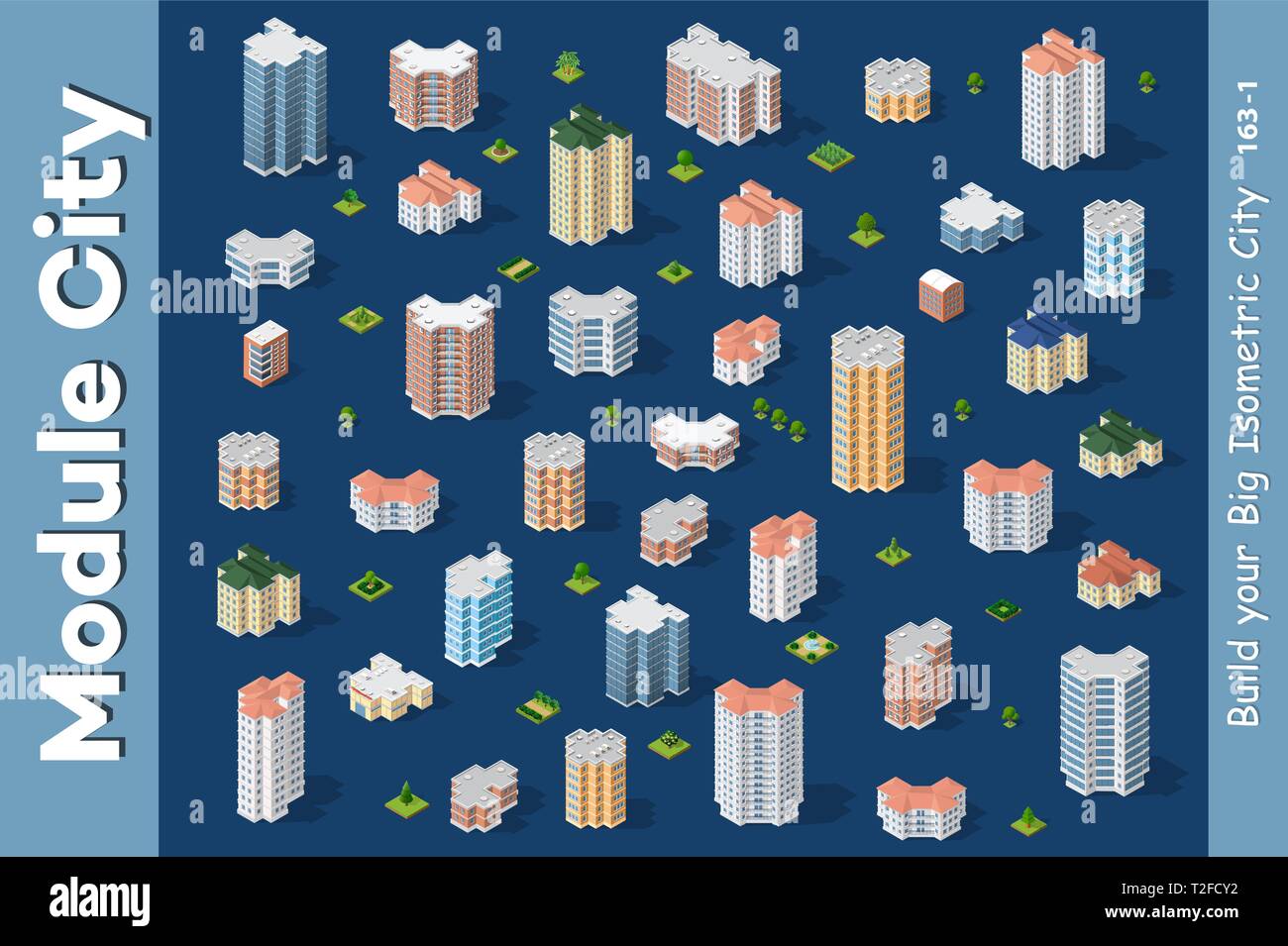 Set of modern isometric buildings and plants for sites and games Stock ...