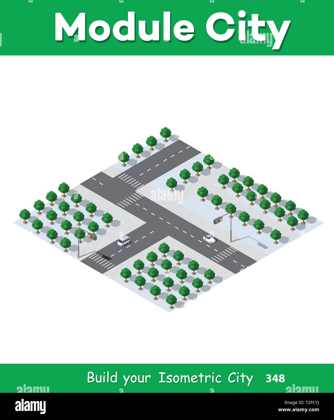 Isometric 3d park with a green tree of summer nature forest landscape, outdoor flat city street of isolated objects. Vector illustration natural eleme Stock Vector