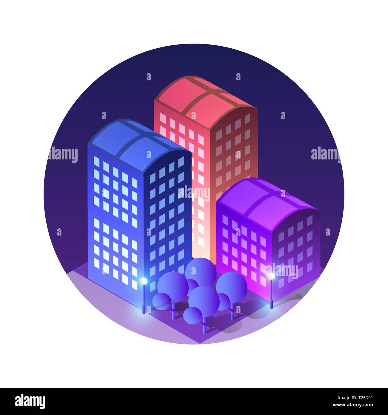 Isometric icon of a city with houses streets of skyscrapers. Vector ...