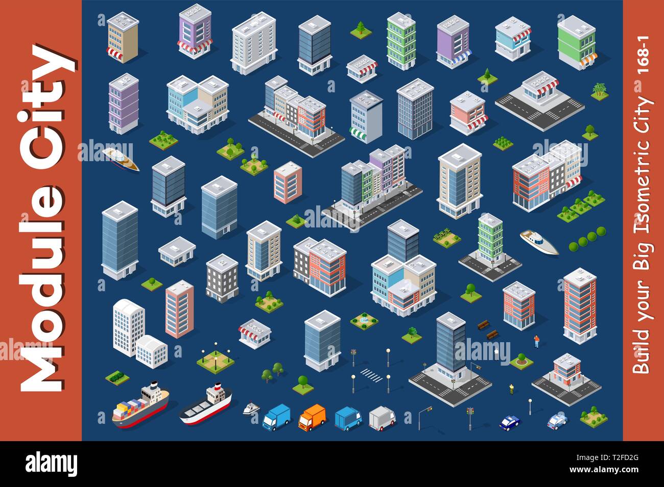 Vector isometric urban architecture building of modern city with street ...