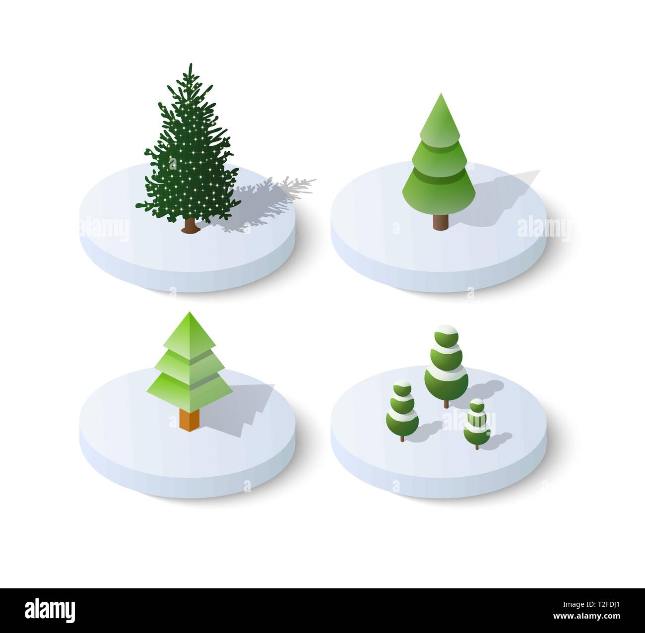 Isometric Christmas tree spruce holiday icons set Stock Vector
