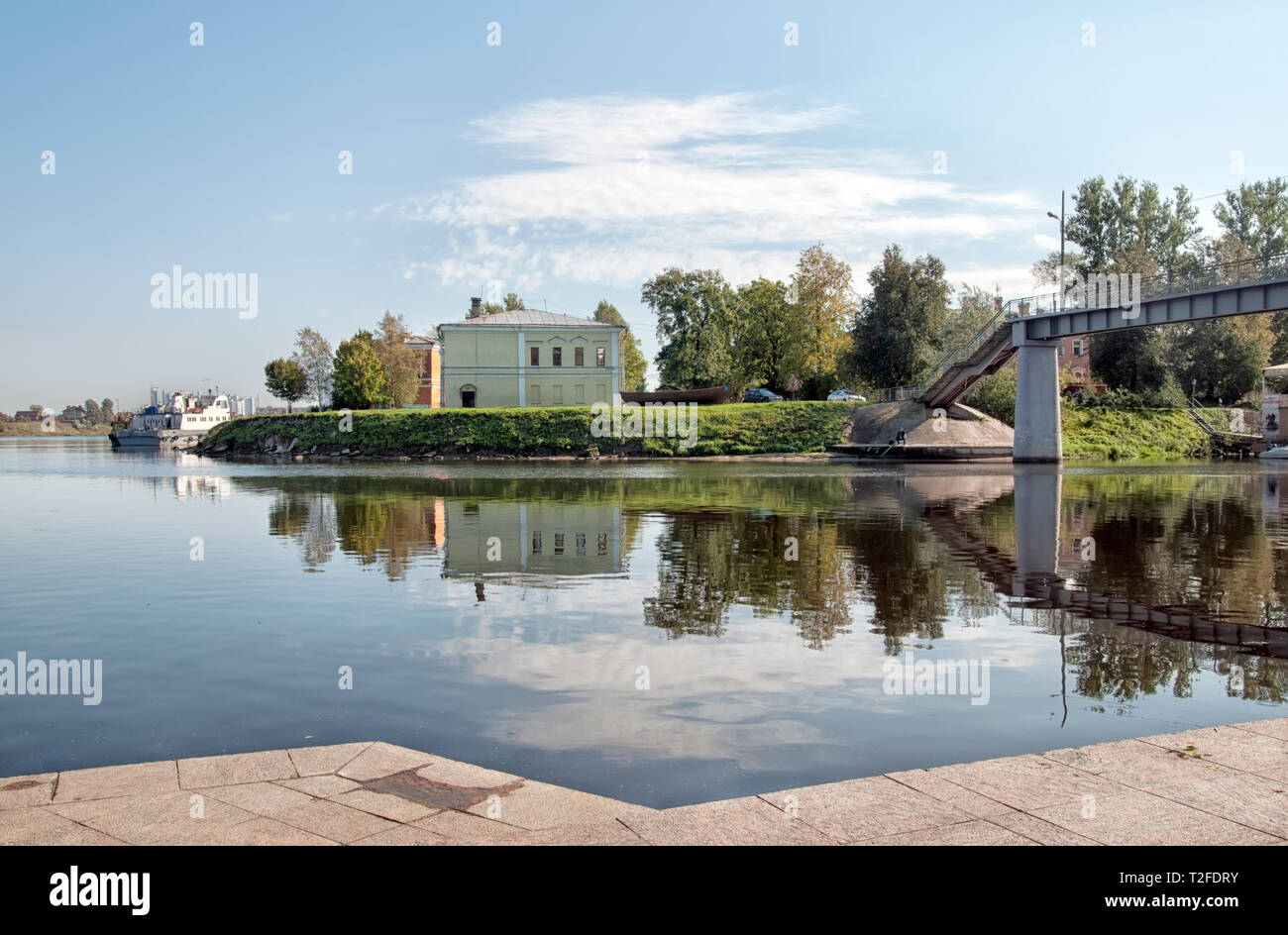 UST-IZHORA, SAINT-PETERSBURG, RUSSIA – SEPTEMBER 19, 2018: View The Museum of Alexander Nevsky and Izhora Land from the place where the rivers connect Stock Photo