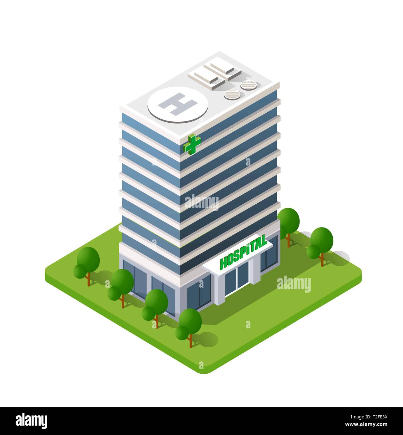 Hospital Isometric 3d Building Health Urban of architecture Infrastructure ambulance and modern house concept icon Stock Vector