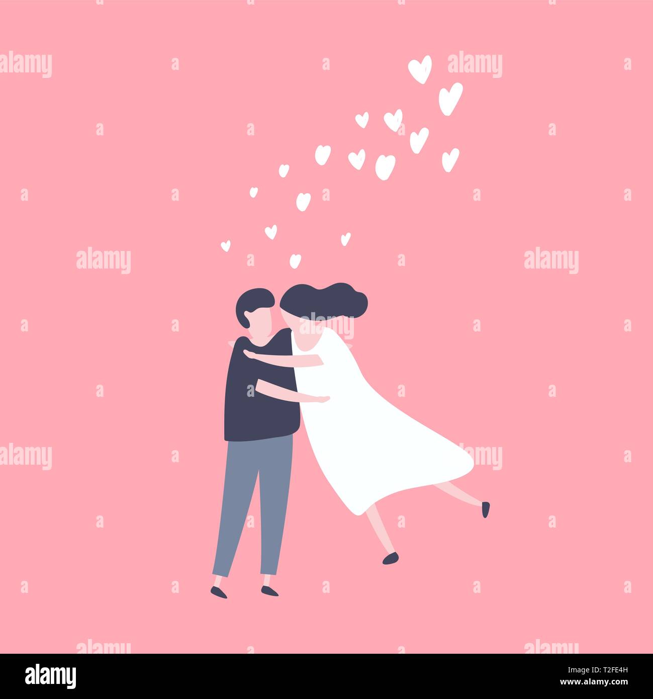 Lovely Young Joyful Couple Hug On Pink Background Couple In Love Concept Stock Vector Image Art Alamy