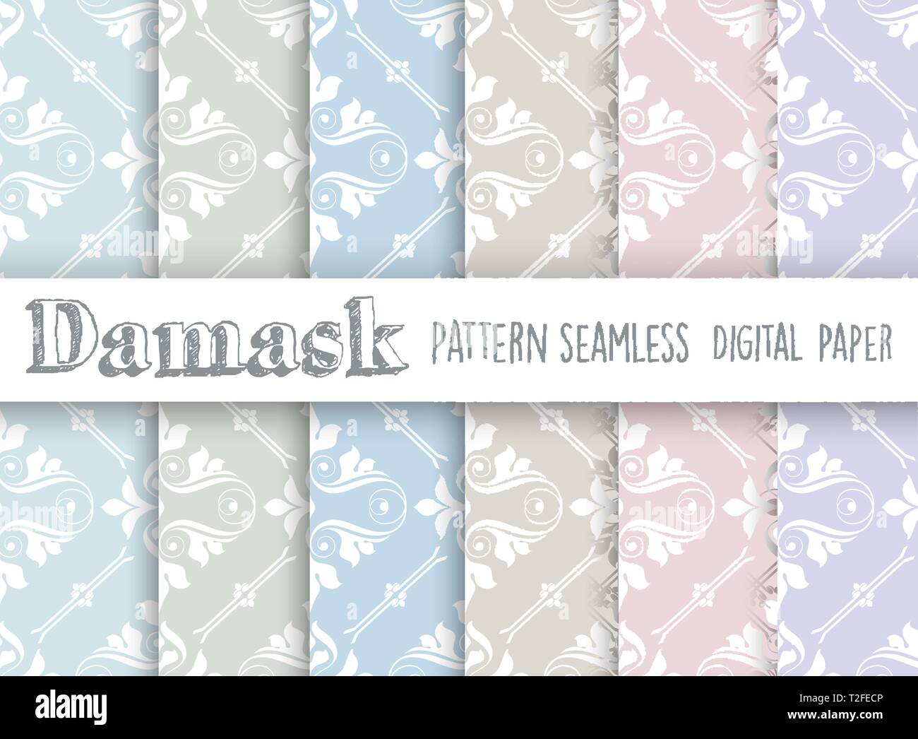 Seamless repeating pattern damask style background illustrations vector Stock Vector