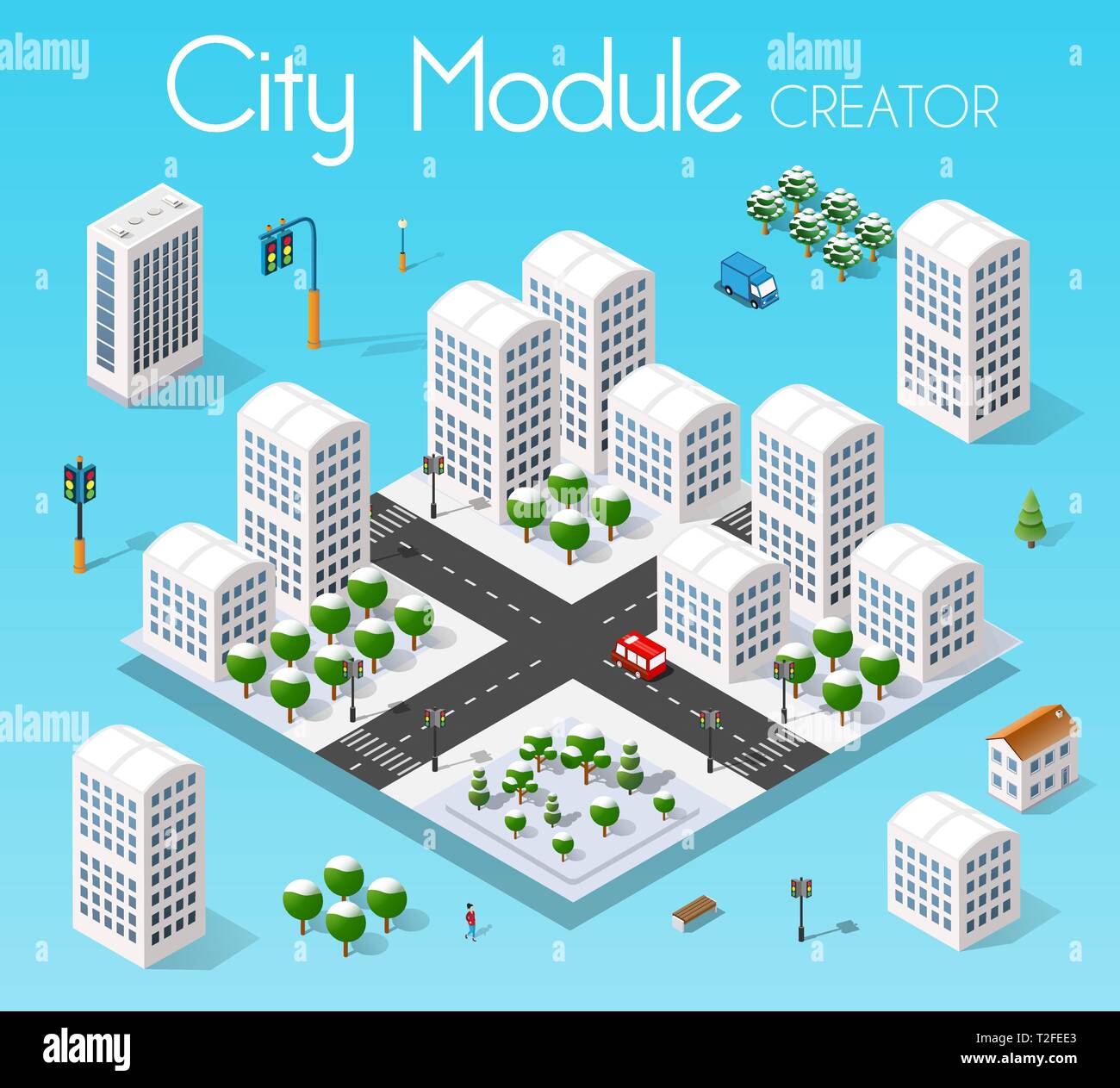 Isometric set module city with skyscraper from urban building vector ...