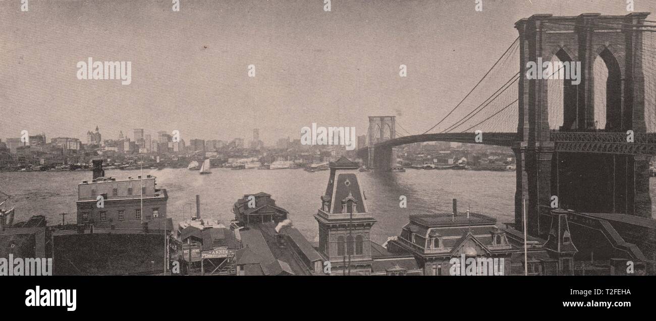 Lower part of Manhattan Borough - View from Brooklyn, Showing East River Bridge Stock Photo