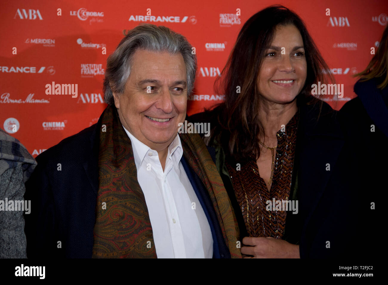 Eat, Deutschland. 01st Apr, 2019. from left: Christian CLAVIER, FRA, actor,  wife Isabelle de ARAUJO, actress, on the red carpet, Red Carpet Show, film  premiere, AûMonsieur Claude 2, Au in Essen Lichtburg