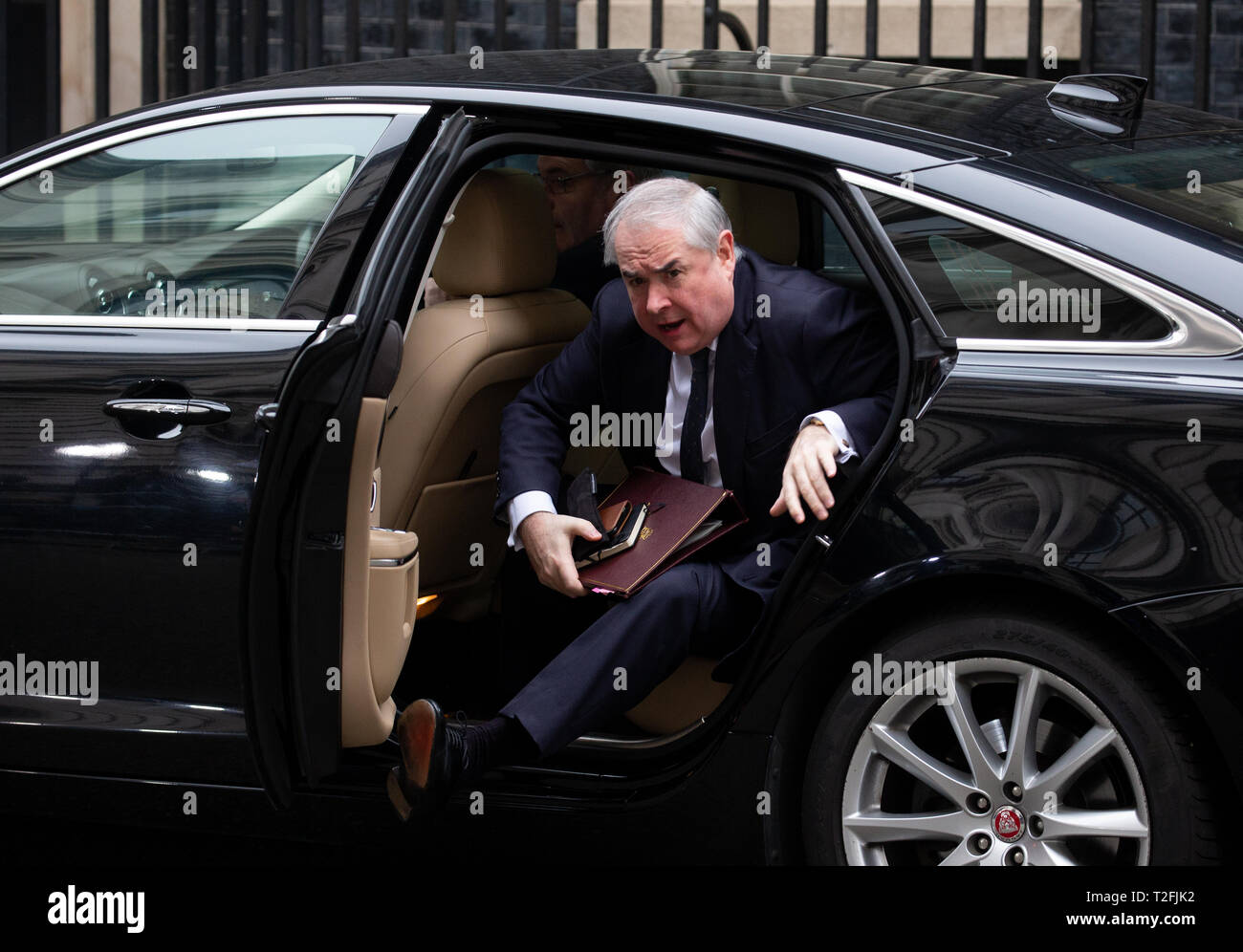 London, UK. 02nd Apr, 2019. Geoffrey Cox, Attorney General, arrives for the Cabinet meeting. Credit: Tommy London/Alamy Live News Stock Photo