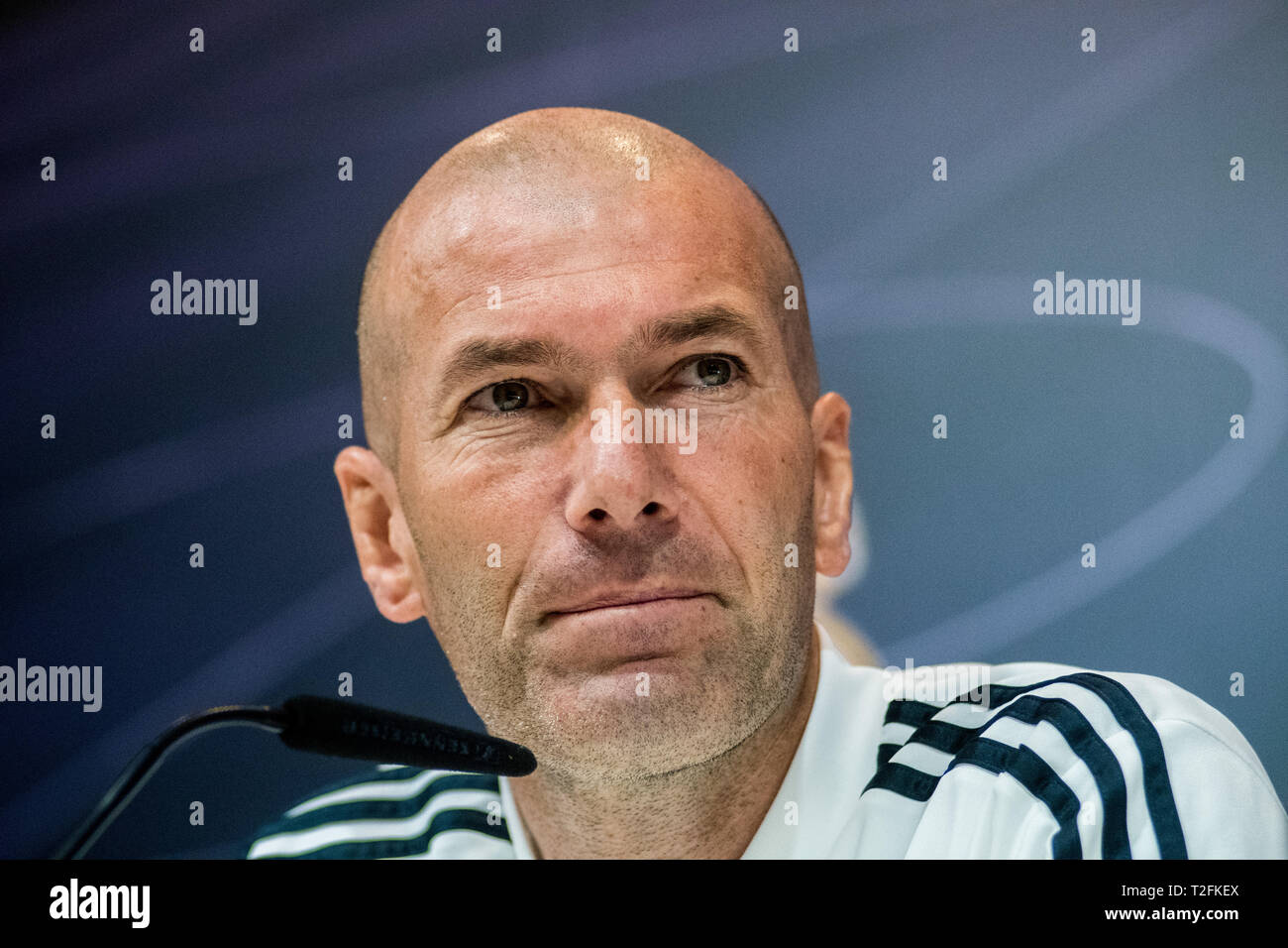 Madrid, Spain. 2nd Apr, 2019. Real Madrid coach Zinedine Zidane during ...