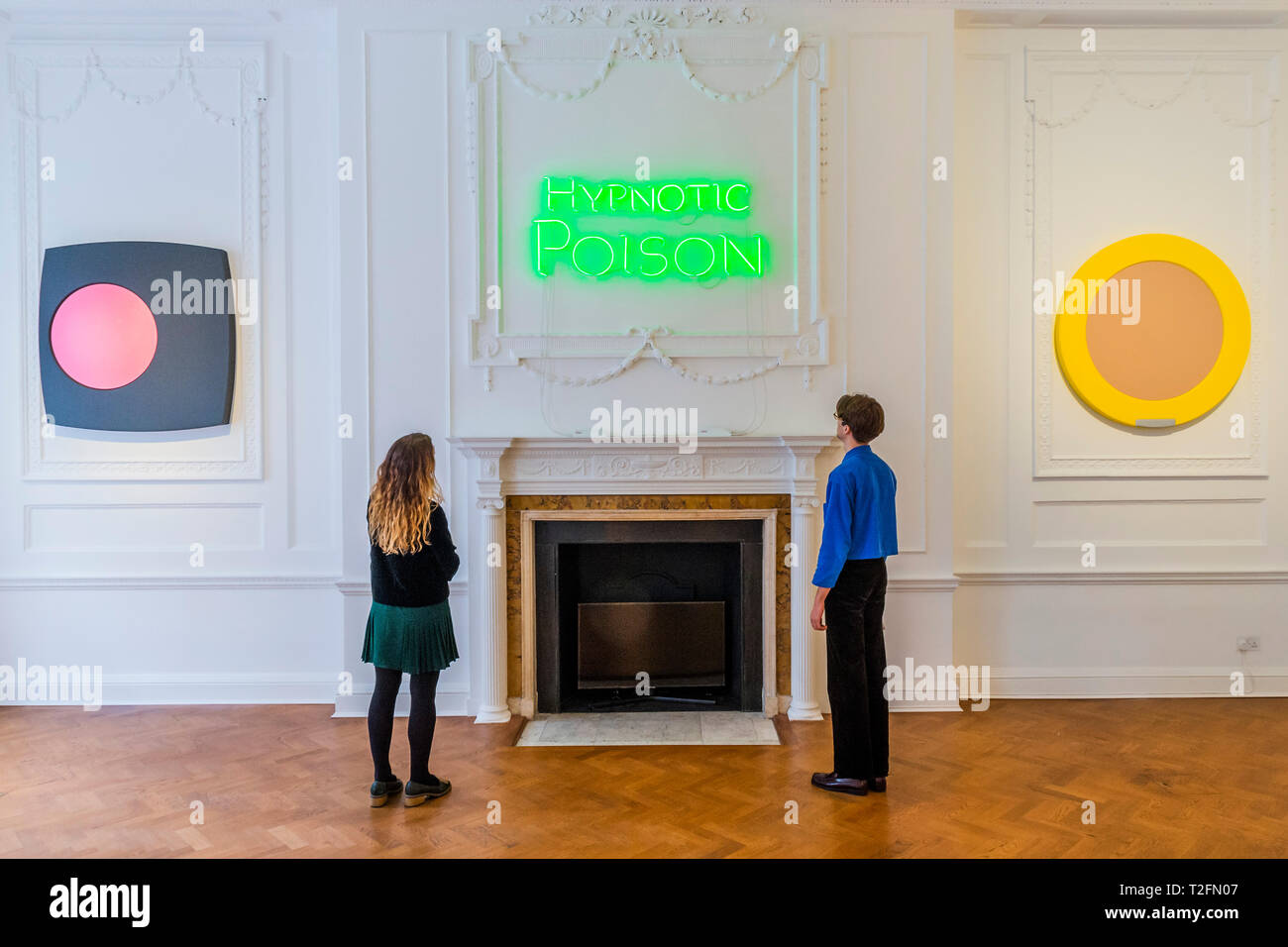 London UK. 2nd Apr 2019. Untitled 2019 Neon c Hypnotic Poison Swiss artist Sylvie Fleury draws upon our cultural consciousness to explore the intersections between art and commodification temporality ...
