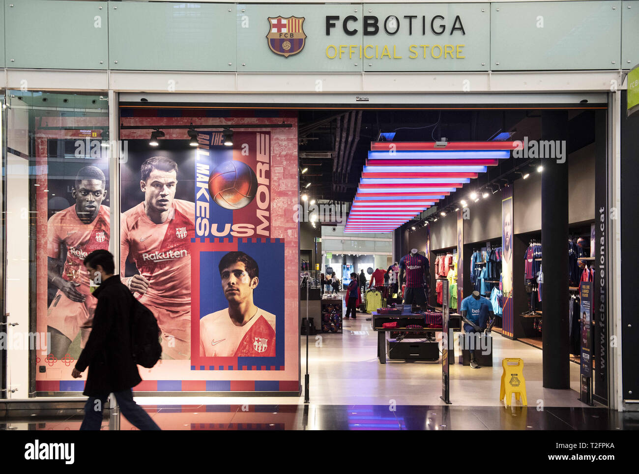 Barcelona, Spain. 7th Mar, 2019. A man seen passing near a Futbol Club  Barcelona brand store