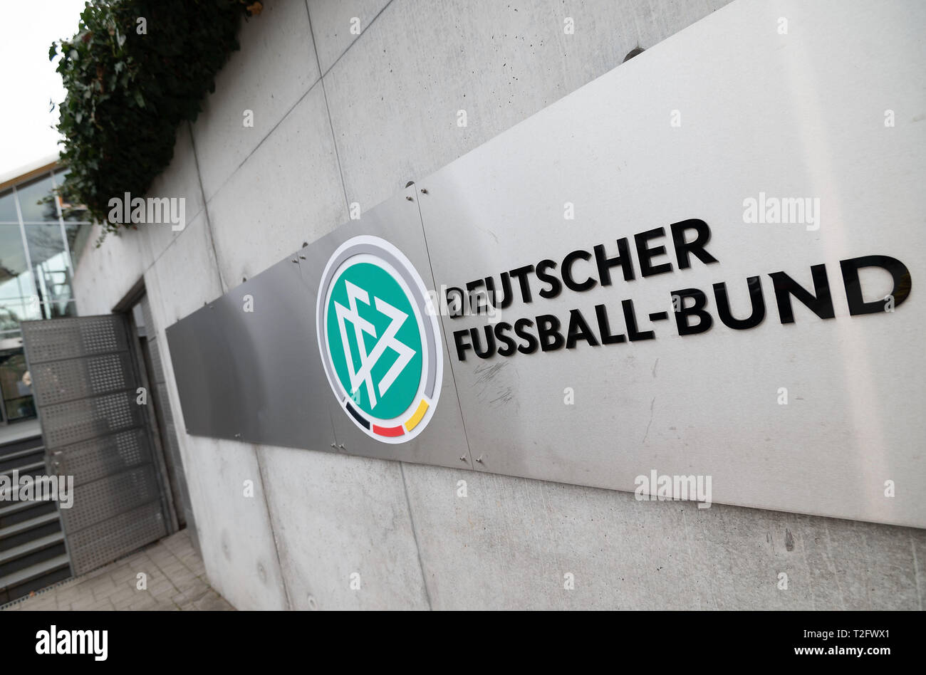Frankfurt. 2nd Apr, 2019. Photo taken on April 2, 2019 shows an exterior view of the headquarters of the German Football Association (DFB) in Frankfurt, Germany. President of DFB Reinhard Grindel has resigned after allegations of undeclared earnings, the DFB have confirmed in an official statement on Tuesday. Credit: Florian Ulrich/Xinhua/Alamy Live News Stock Photo