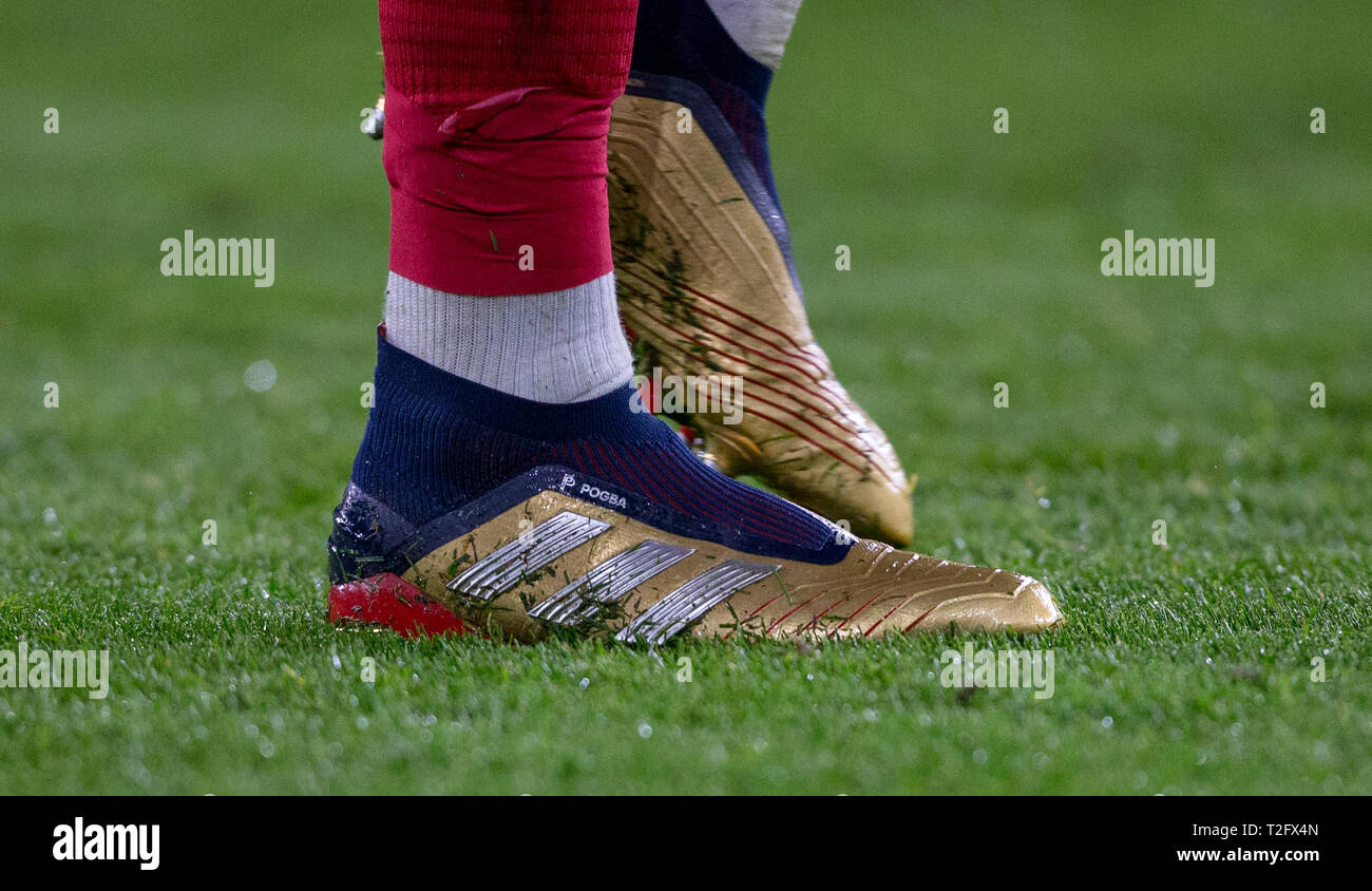 Wolverhampton, UK. 02nd Apr, 2019. The Adidas Predator football boots of Paul  Pogba of Man Utd