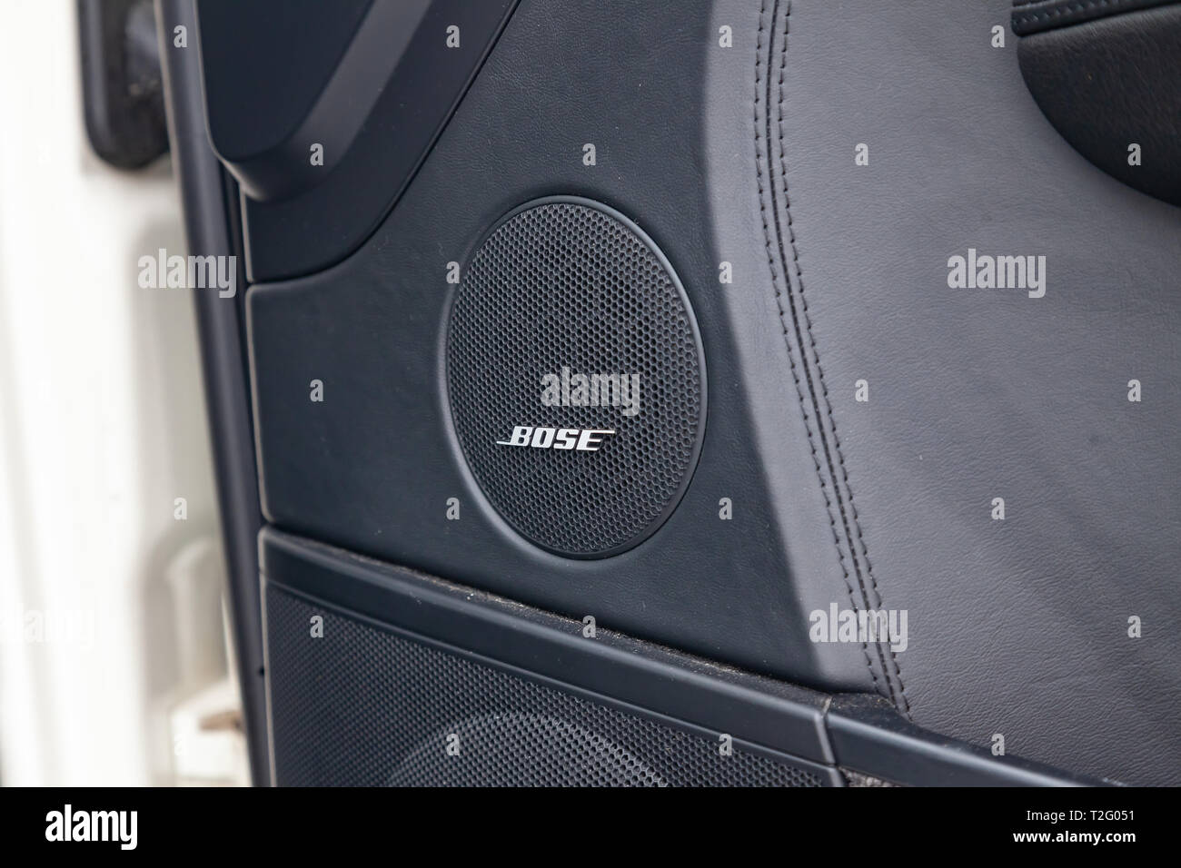 Novosibirsk, Russia - 03.10.2019: View to the interior of Porsche Cayenne  957 2007 with media system Bose on door after cleaning before sale on  parkin Stock Photo - Alamy