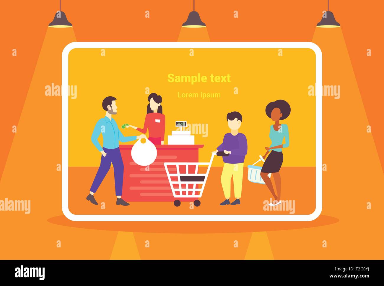 people customers with trolley carts standing line queue to cashier in