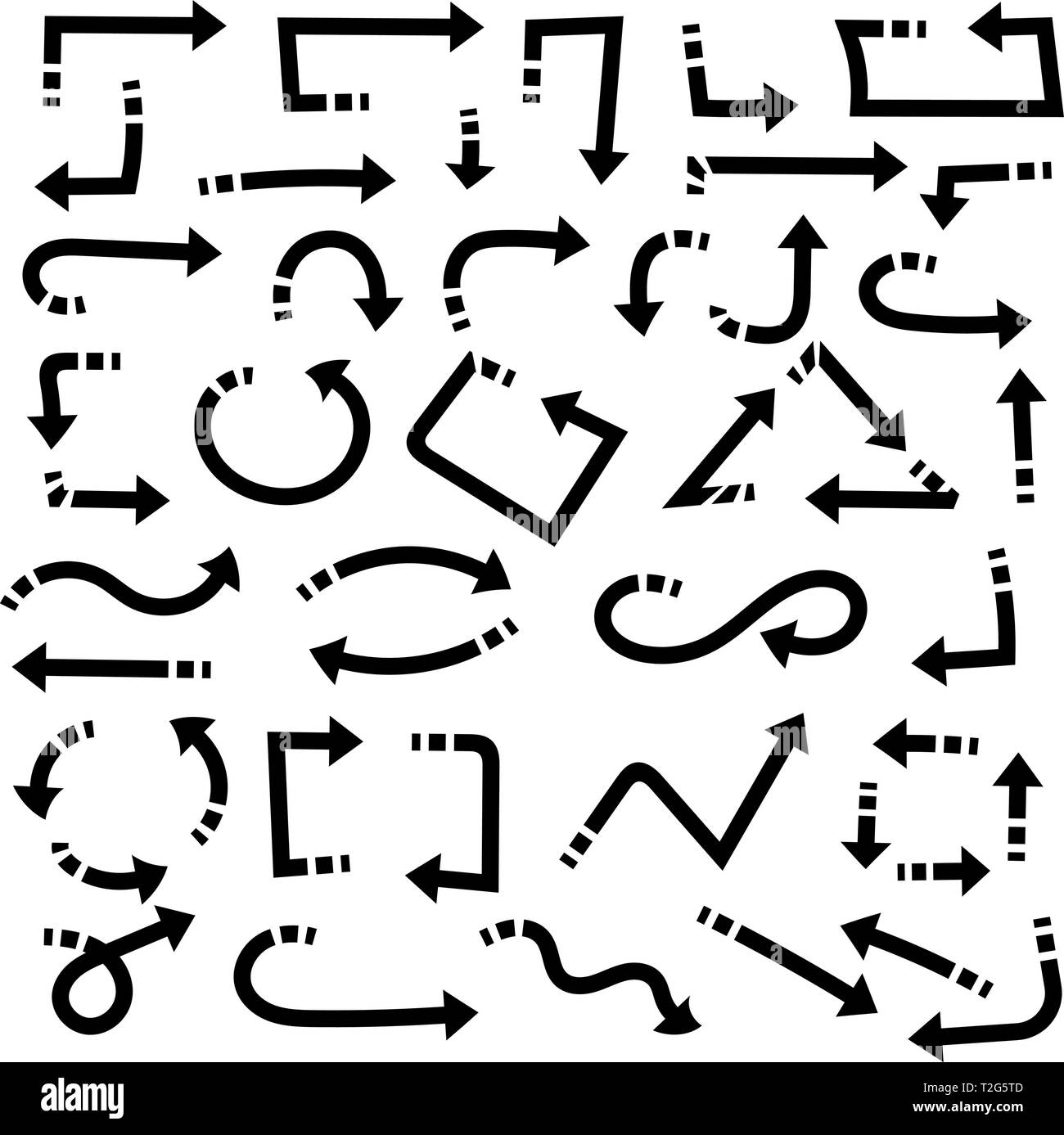 Black arrows. Set of hand drawn icons. Vector illustration isolated on ...