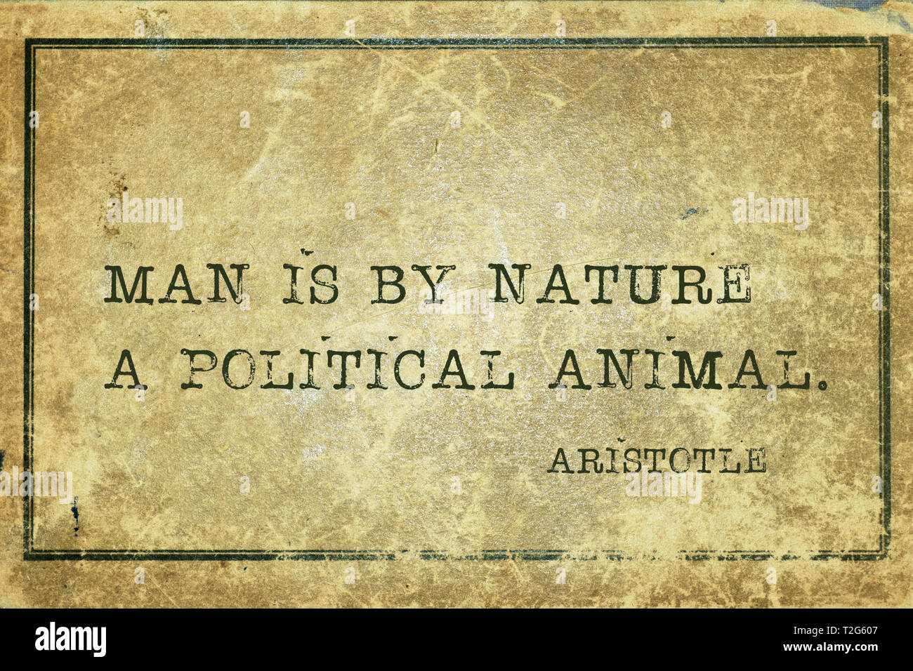 Man is by nature a political animal - ancient Greek philosopher Aristotle quote printed on grunge vintage cardboard Stock Photo - Alamy Man is by nature a political animal - ancient Greek philosopher Aristotle quote printed on grunge vintage cardboard Stock Photo - Alamy