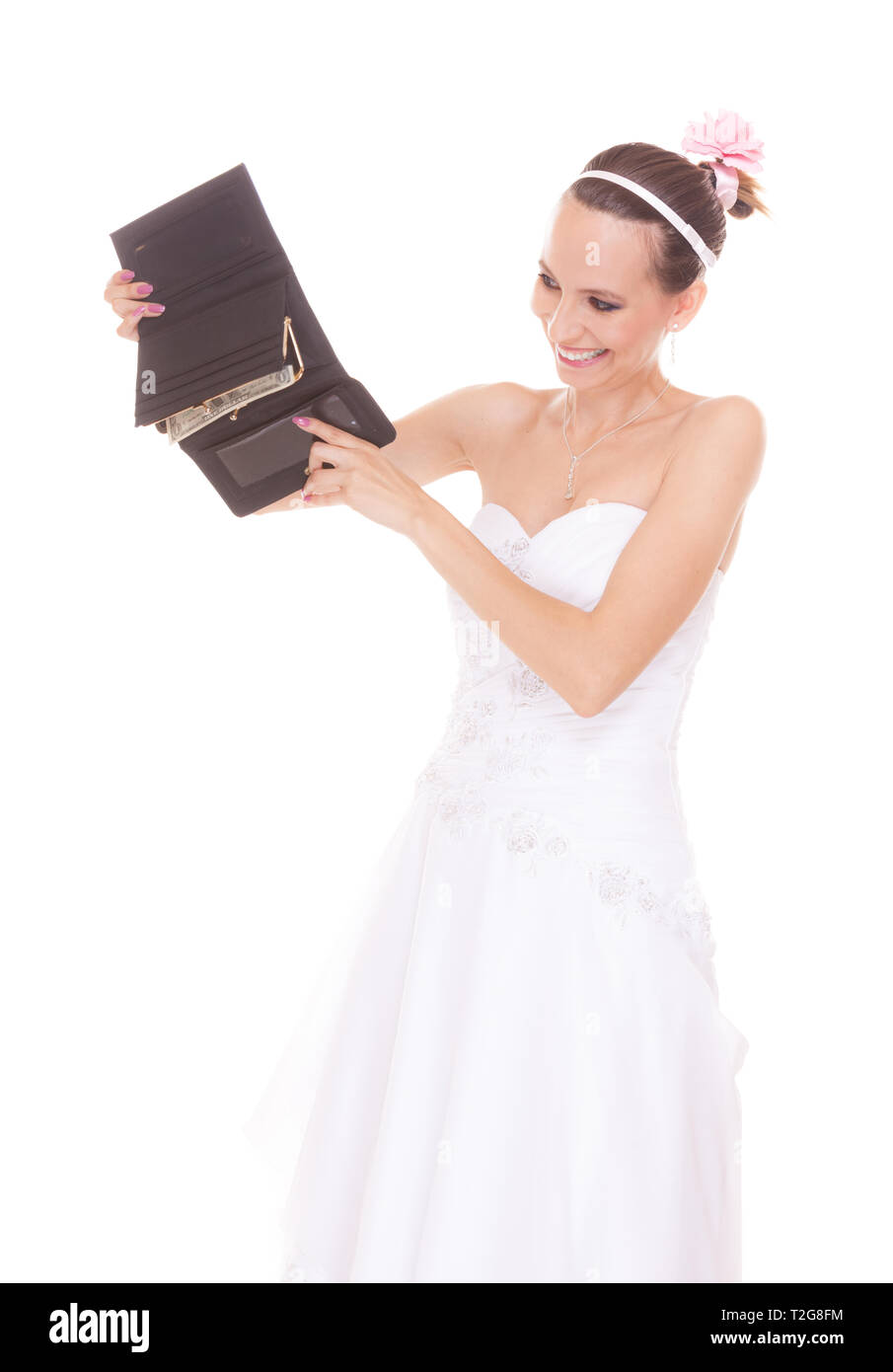 Bride With One Dollar And Wallet Young Girl Holding Purse And