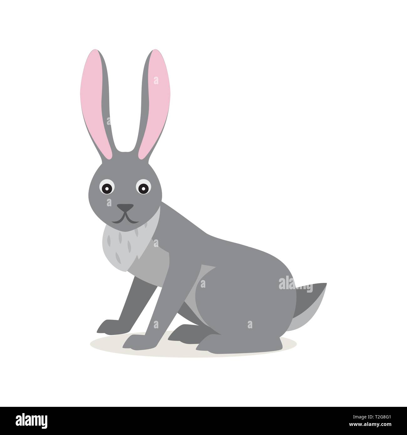 Cute gray rabbit hare isolated on white background, scared emotion, forest, woodland animal, vector illustration in flat style Stock Vector