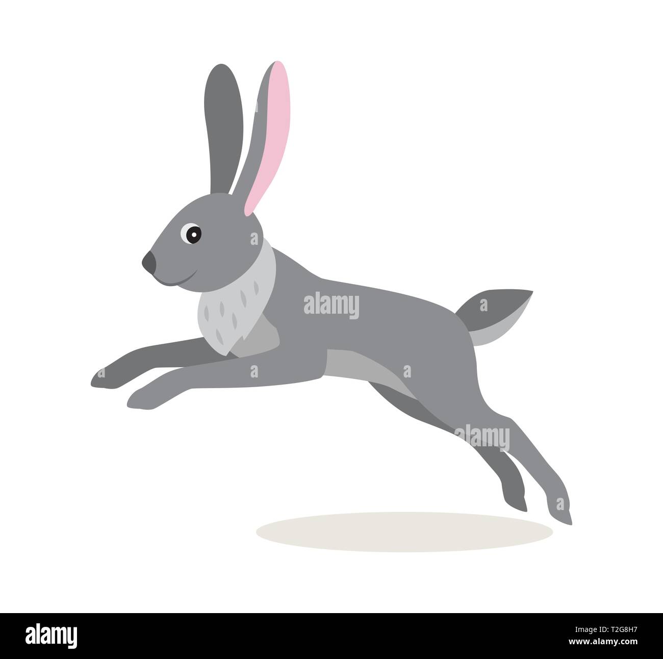 Cute gray jumping rabbit hare isolated on white background, forest, woodland animal, vector illustration in flat style Stock Vector