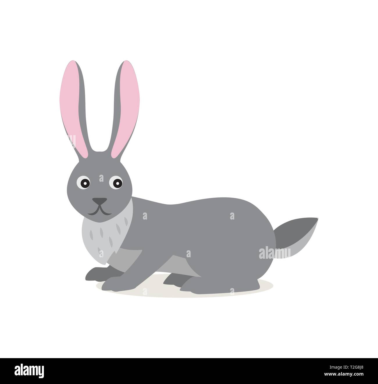 Cute gray rabbit hare isolated on white background, scared emotion, forest, woodland animal, vector illustration in flat style Stock Vector