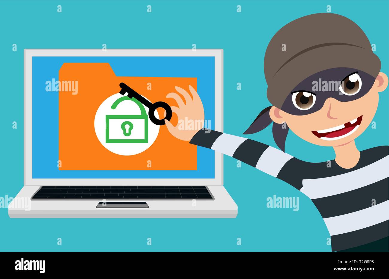 Computer Hacker And Thief Vector Character Trying To Hack And Access Login Information And Confidential Files From Unsecured Laptop Vector Stock Vector Image Art Alamy