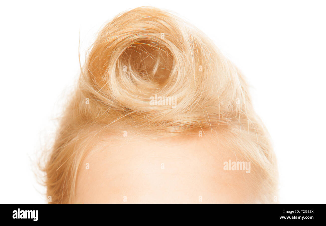 Pin Up Hairstyle Closeup Of Female Blond Hair Bun Isolated On