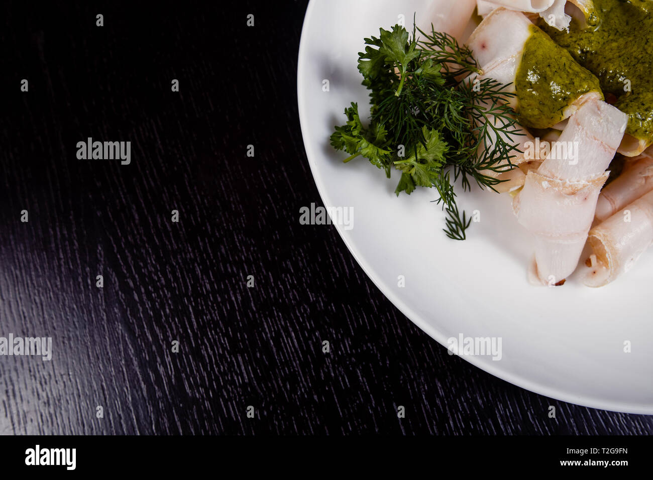 Lard. Strips of fat with copy space. Dry lard with herbs. Fat from the