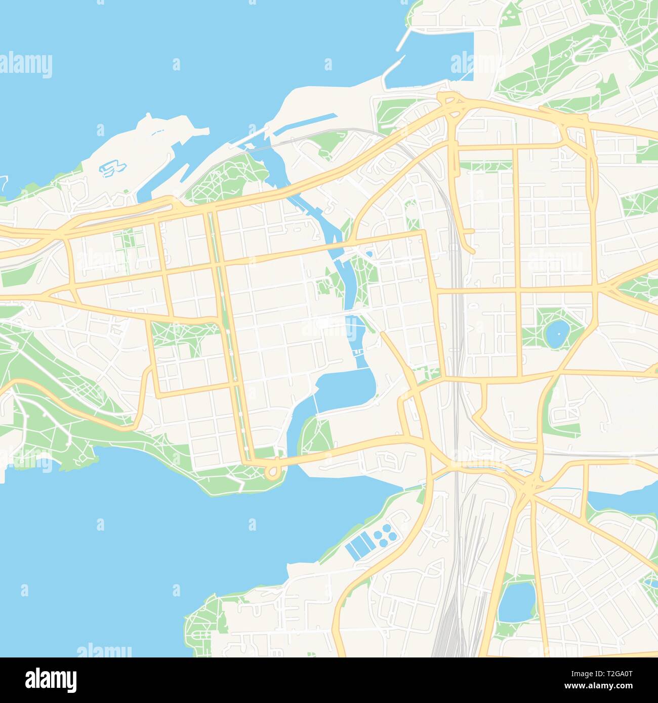 Printable map of Tampere, Finland with main and secondary roads and larger railways. This map is carefully designed for routing and placing individual Stock Vector