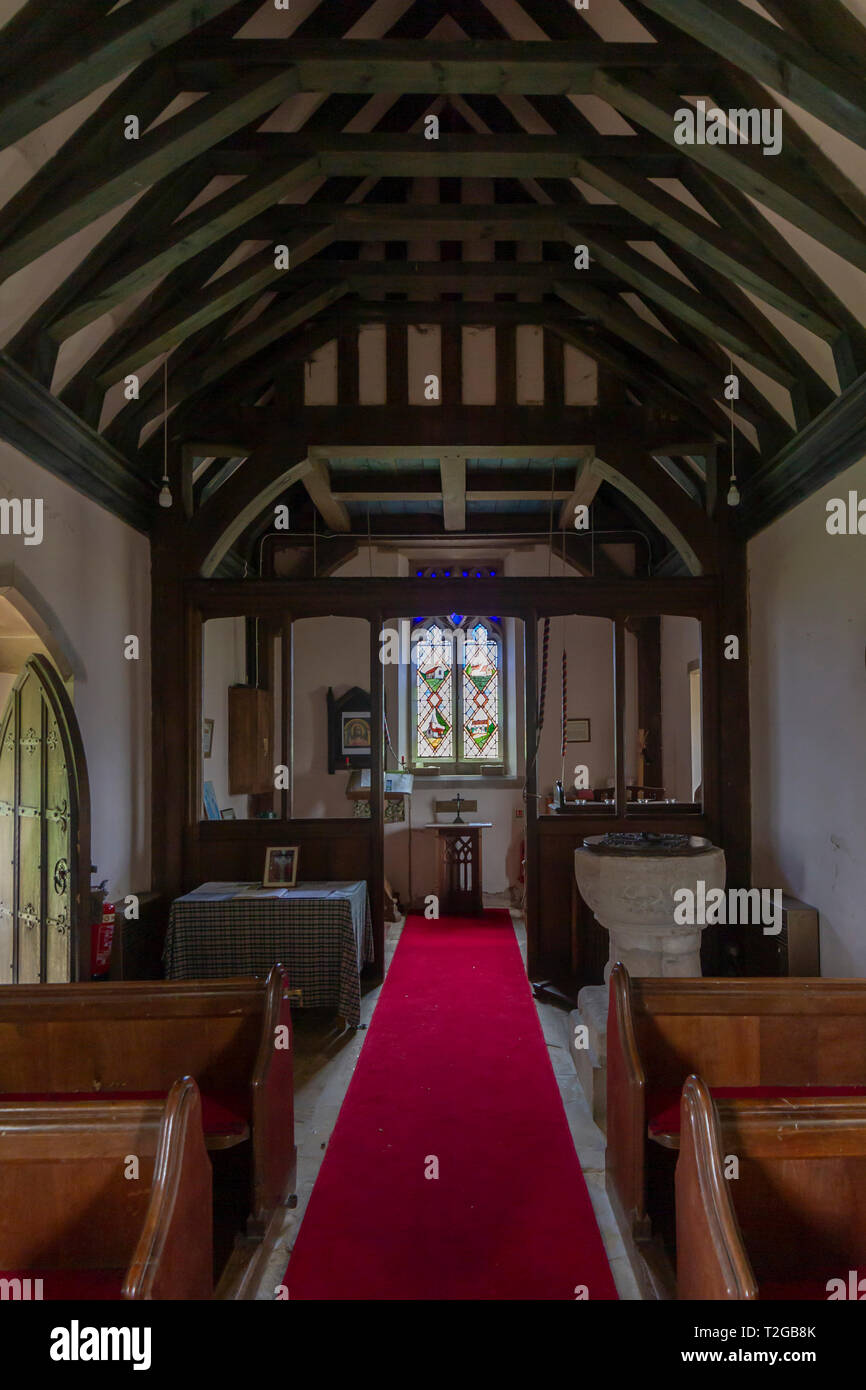 Inside the small church of St Marys, Oldberrow, Warwickshire, West Midlands. Stock Photo