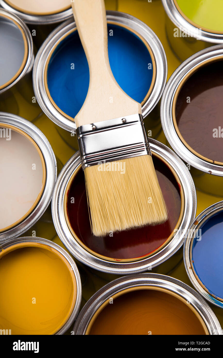 Download Paint Can And Paintbrush Yellow Background Stock Photo Alamy PSD Mockup Templates