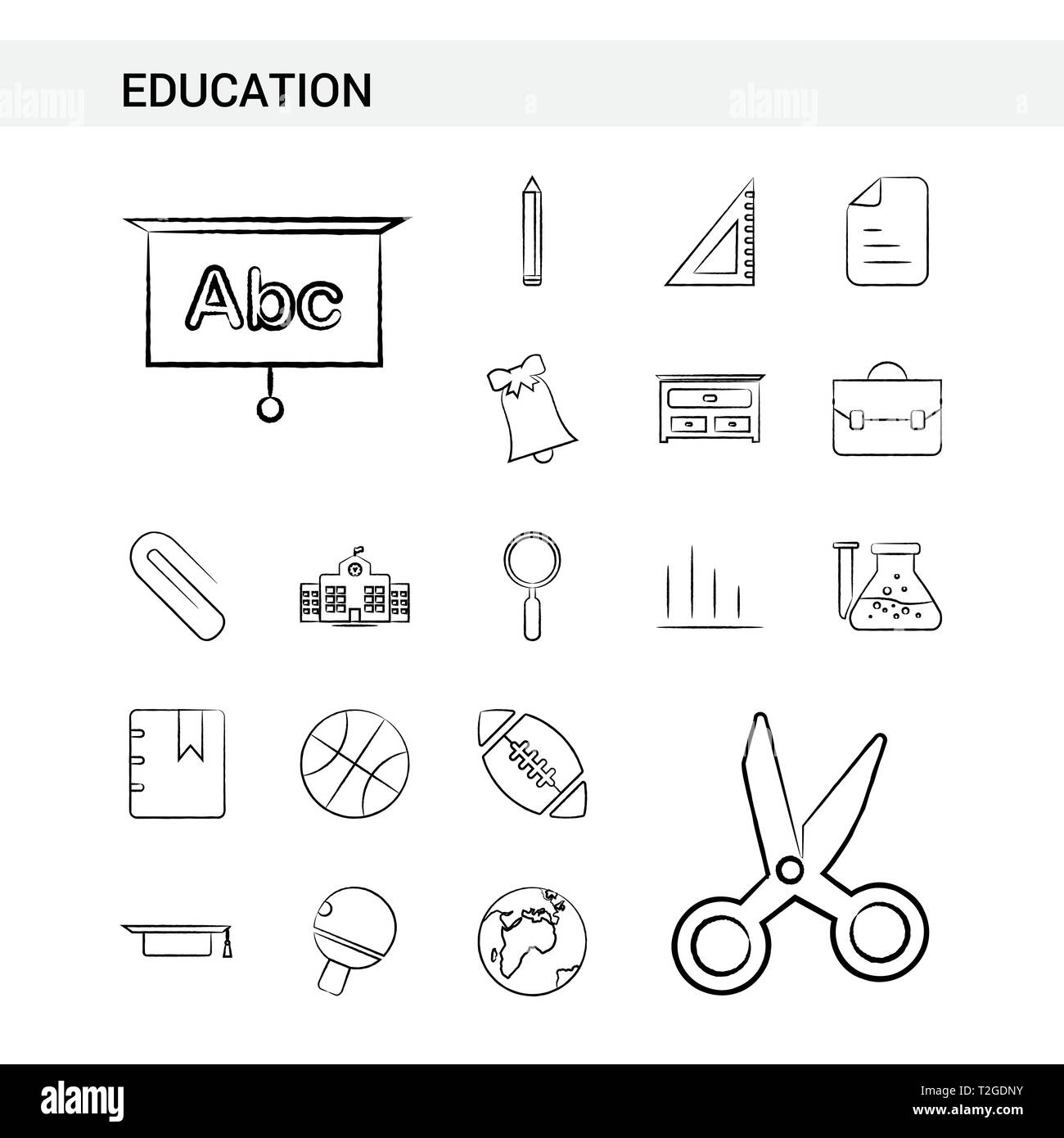 Education hand drawn Icon set style, isolated on white background ...