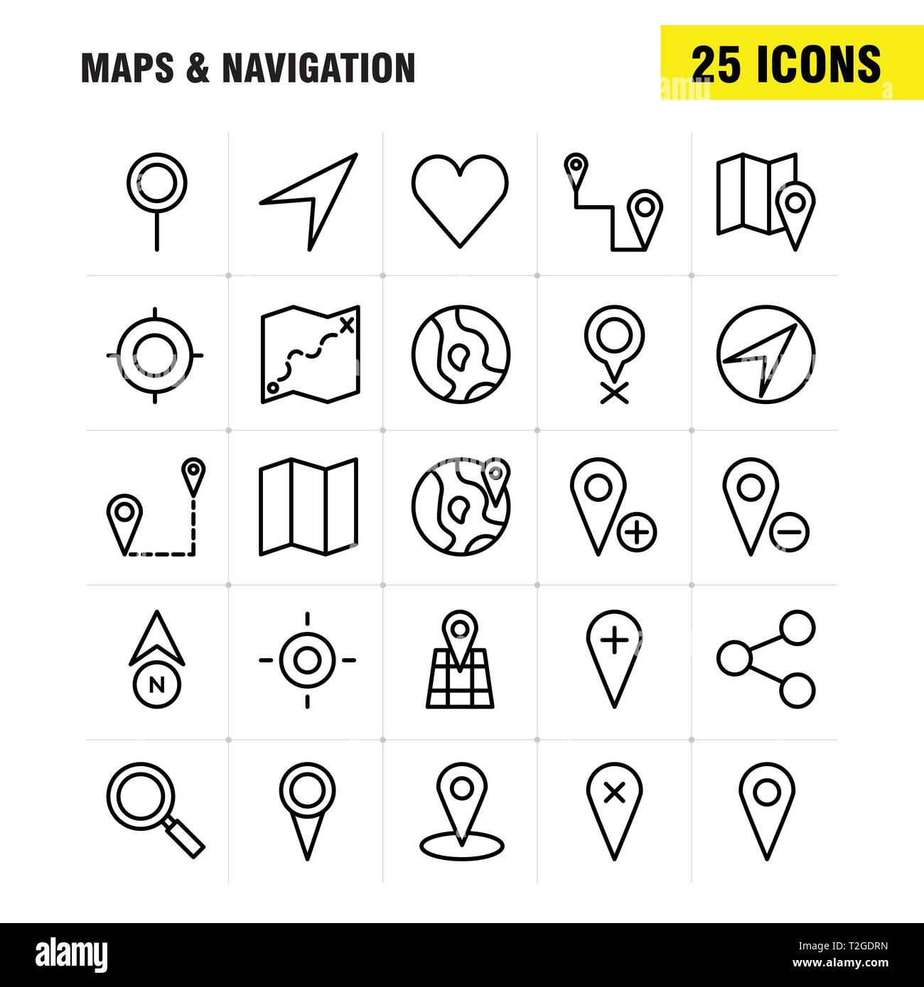 Maps And Navigation Line Icon Pack For Designers And Developers. Icons ...