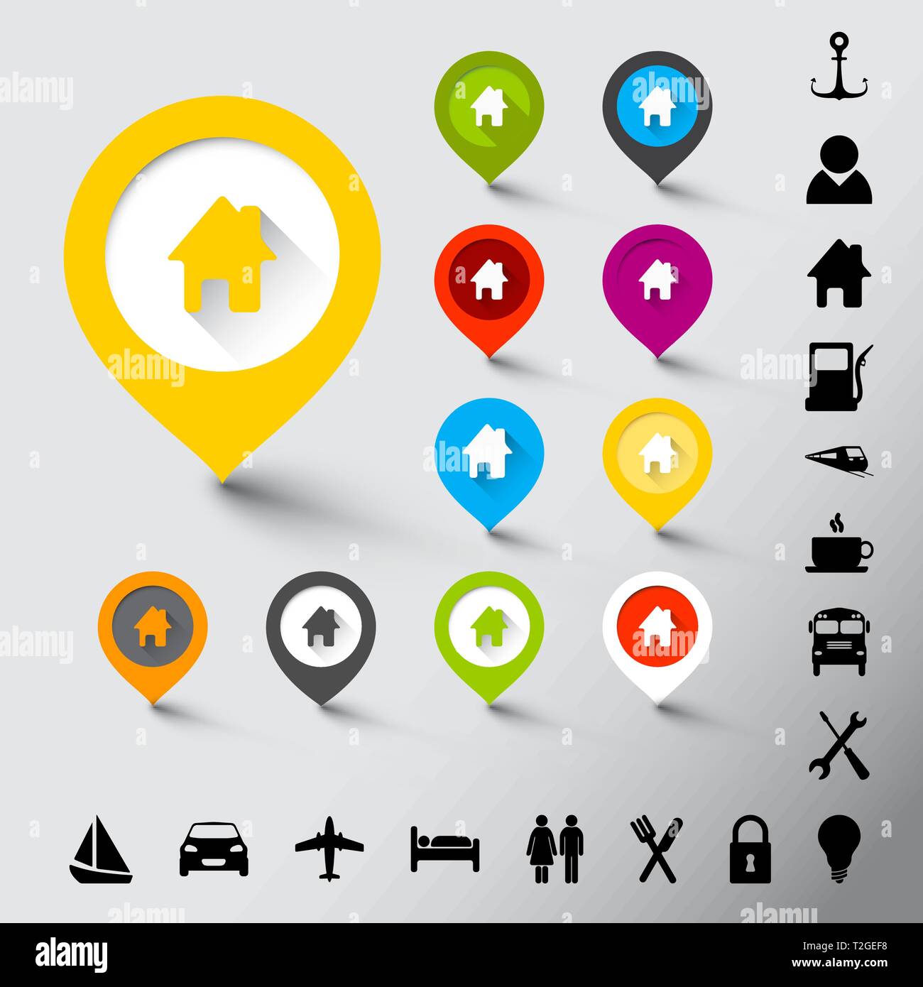 Collection of various fresh color pointers with icons Stock Vector