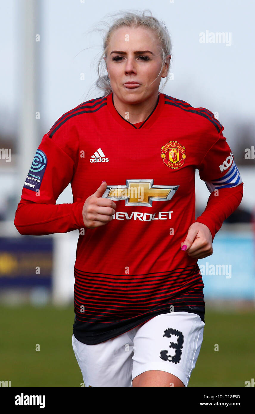 Cheshunt, UK. 31 March,2019 Alex Greenwood of Manchester United Women  during The FA Women's Championship match between Tottenham Hotspur Ladies  and M Stock Photo - Alamy