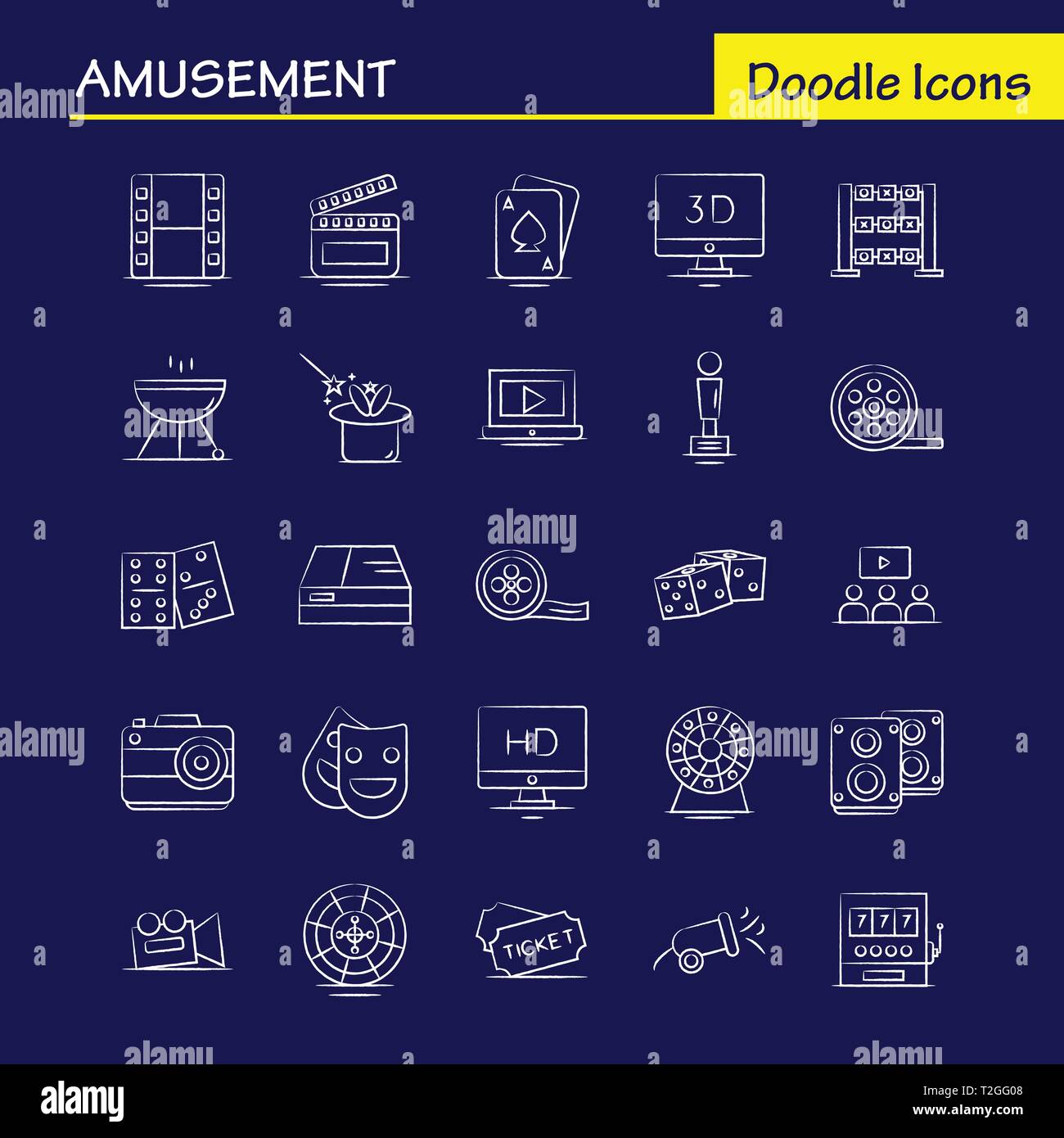Amusement Hand Drawn Icon for Web, Print and Mobile UX/UI Kit. Such as: Entertainment, Movie, Oscar, Award, 3d, Display, Monitor, Preview, Pictogram P Stock Vector