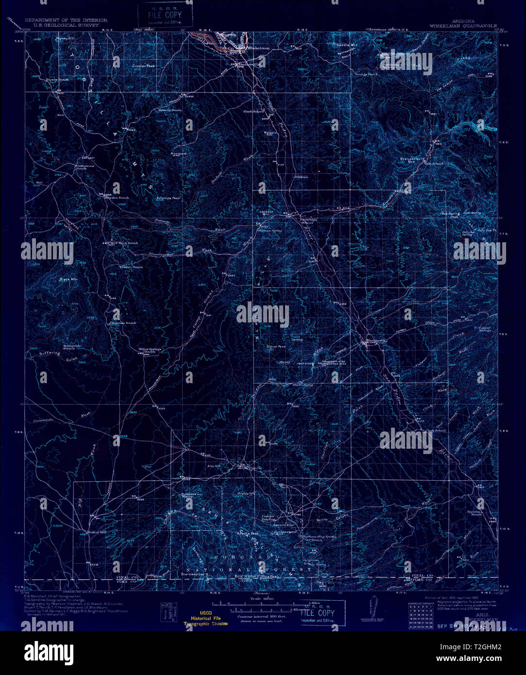 USGS TOPO Map Arizona AZ Winkelman 315423 1913 125000 Inverted